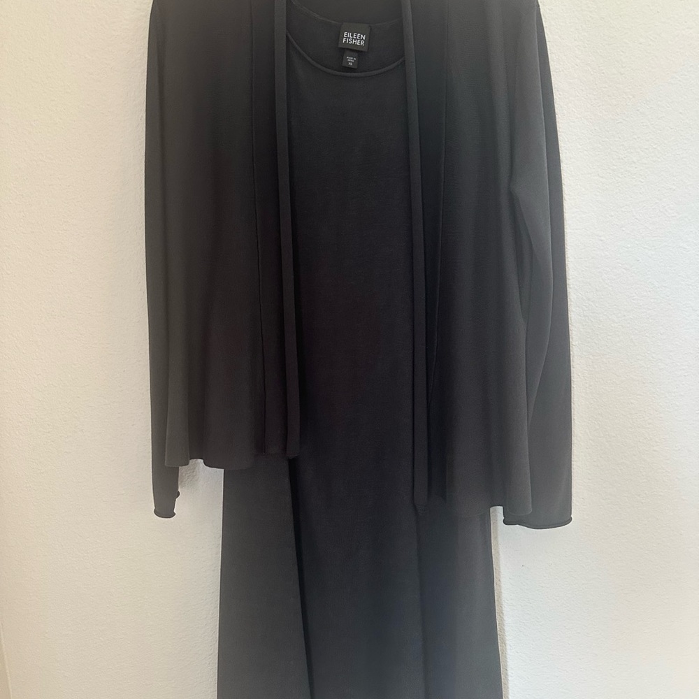 Eileen Fisher Set Dress Cardigan Silk Blend Womens XS Twin Set Relaxed Charcoal